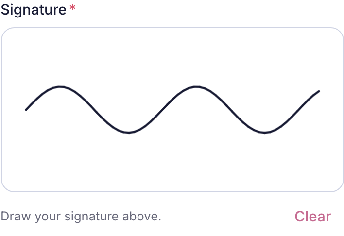A signature box on a phone with a signature drawn in it and a Clear button